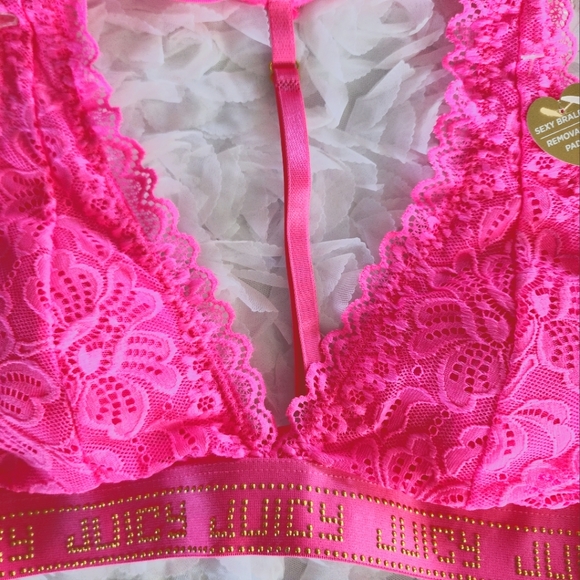 ❤️Sexy 2 Pack Lace Bralette Bra by Juicy Couture Hot Pink & Black Size Medium - Picture 9 of 9